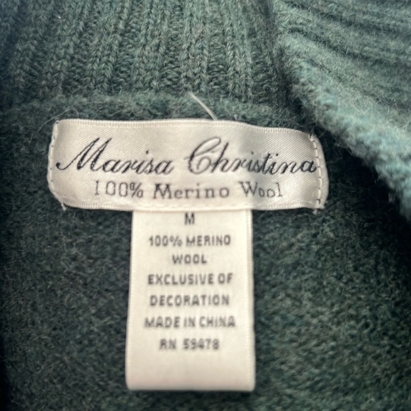 Green merino wool belted sweater - Picture 2 of 3